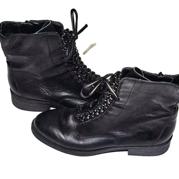 Fergie Womens Nemo Mid Calf Ankle Boots Black Zip Up + Laced Size 7.5M Punk Emo - Picture 2 of 11